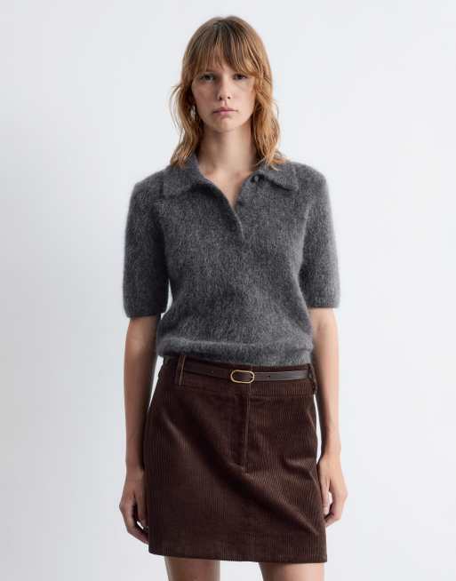 Top gris de corte slim con cuello tipo polo de punto de lana y lana de mohair de & Other Stories