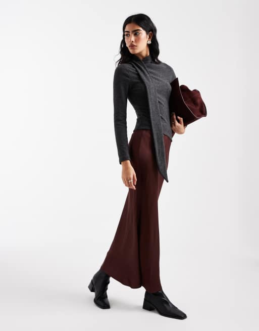 Top gris de manga larga con detalle de fular de tejido muy suave de ASOS DESIGN, 3 de 4