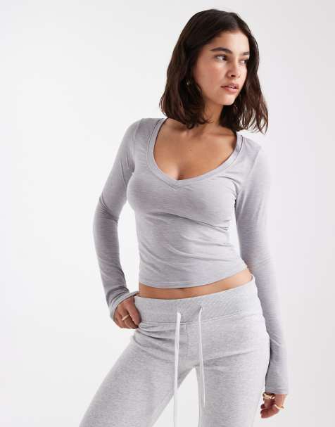 Top gris escotado de manga larga de tejido muy suave de Cotton On - view 1