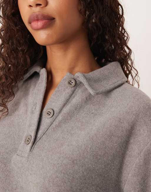 Top gris extragrande estilo polo de rugby de tejido muy suave de ASOS DESIGN (parte de un conjunto), 3 de 4