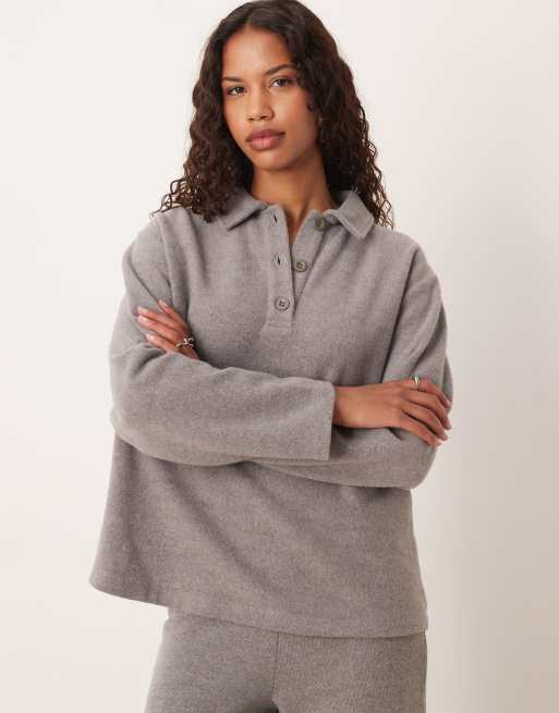 Top gris extragrande estilo polo de rugby de tejido muy suave de ASOS DESIGN (parte de un conjunto), 4 de 4