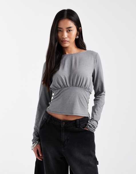 Top gris jaspeado con cintura entallada y detalle de botones de ASOS DESIGN (parte de un conjunto) - view 1