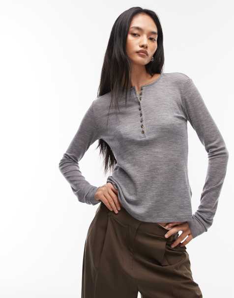 Top gris jaspeado con cuello panadero de punto suave de & Other Stories - view 1