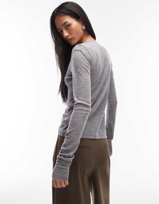 Top gris jaspeado con cuello panadero de punto suave de & Other Stories, 4 de 4
