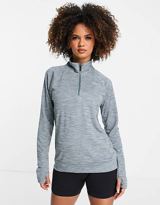 Mujer Tops | Top gris jaspeado con media cremallera Pacer Dri-FIT de Nike Running - LR78213