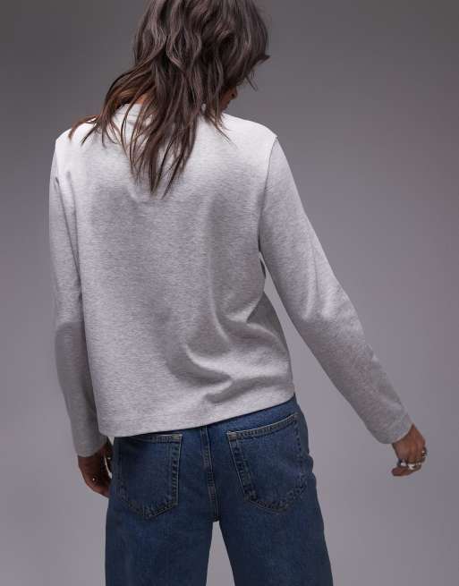 Top gris jaspeado de manga larga y corte cuadrado de Topshop, 3 de 4