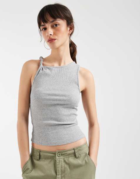 Top gris jaspeado de tirantes con cuello ancho y detalle retorcido de ASOS DESIGN - view 1