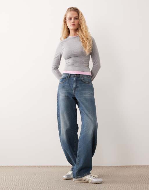 Top gris jaspeado y rosa claro de manga larga con diseño de dos capas de ASOS DESIGN, 2 de 4