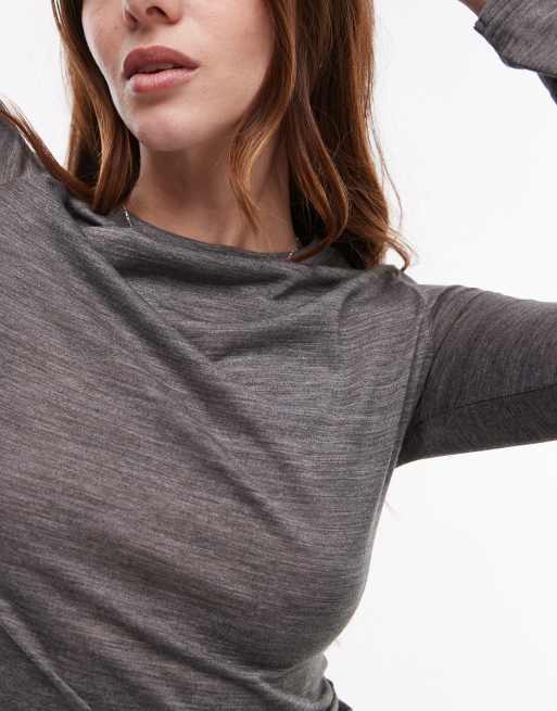 Top gris oscuro jaspeado de manga larga de mezcla de lana de Topshop, 2 de 4