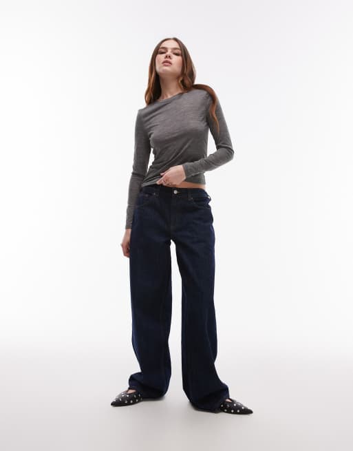 Top gris oscuro jaspeado de manga larga de mezcla de lana de Topshop, 3 de 4