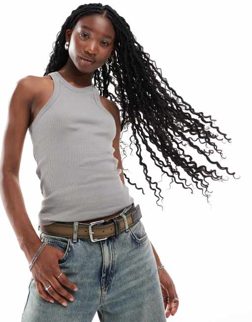 Top gris sin mangas de corte slim estilo italiano de G-Star