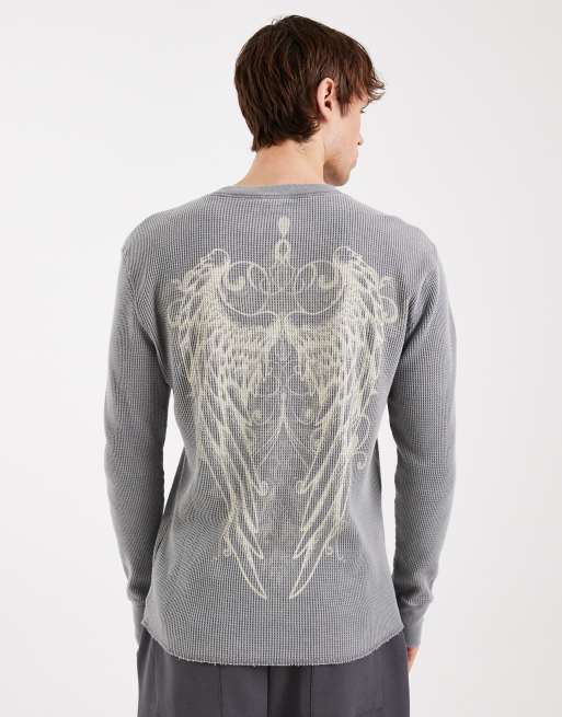 Top gris térmico de manga larga con estampado de Hollister