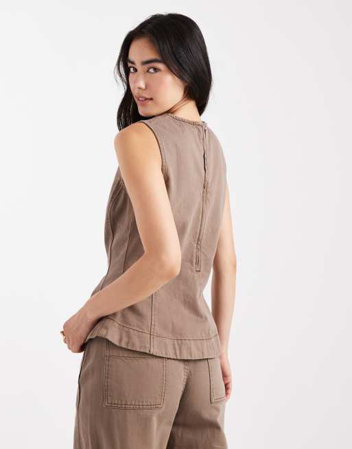 Top gris topo con sobrefalda y acabado lavado de ASOS DESIGN (parte de un conjunto), 4 de 4