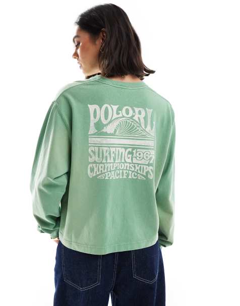 Top holgado de manga larga con lavado verde y logo de Polo Ralph Lauren - view 1