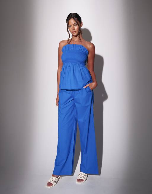 Top largo azul fruncido con escote palabra de honor de South Beach, 2 de 4