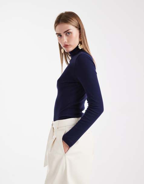 Top largo azul marino con cuello vuelto de tejido transparente de ASOS DESIGN - view 1