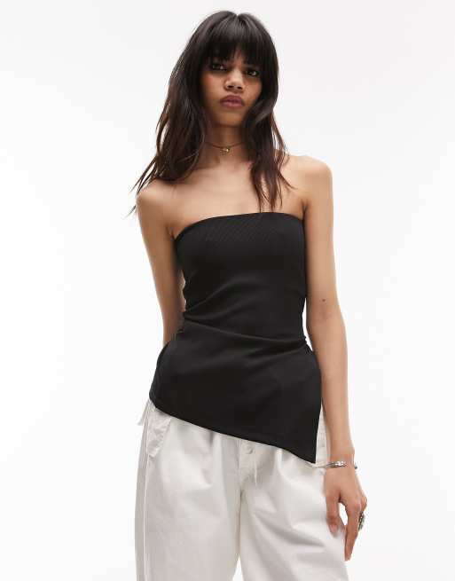 Top largo negro basico con escote palabra de honor premium de Topshop