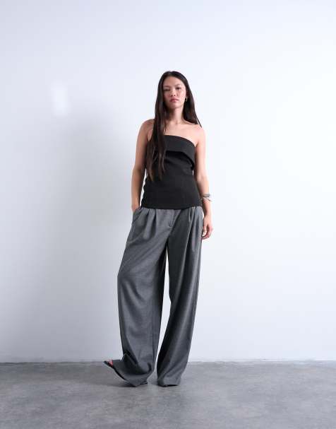 Top largo negro con escote palabra de honor plegado de Topshop - view 1