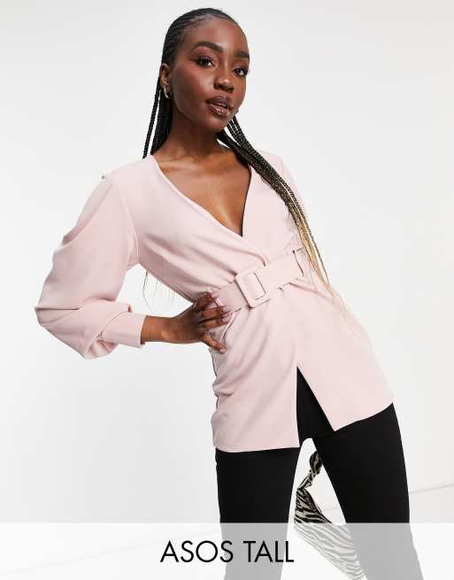 Top largo rosa polvoriento con diseño estructurado y detalle de cinturón de ASOS DESIGN Tall