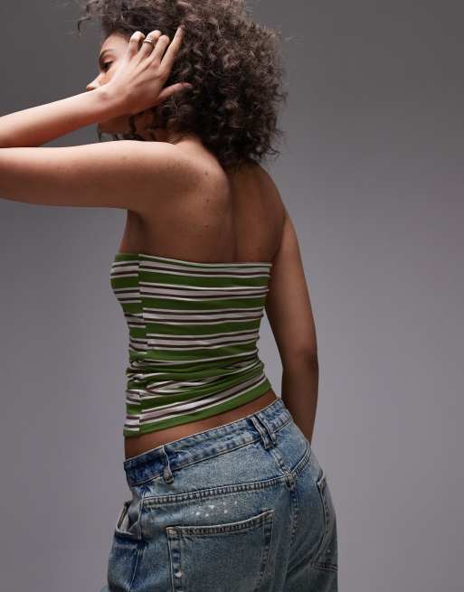 Top largo verde a rayas con escote palabra de honor de Topshop, 4 de 4