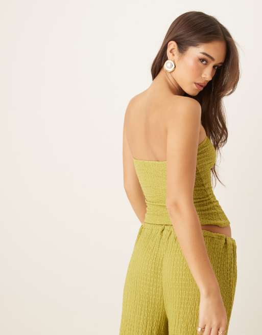 Top largo verde oliva con escote palabra de honor de tejido texturizado de ASOS DESIGN (parte de un conjunto), 3 de 4