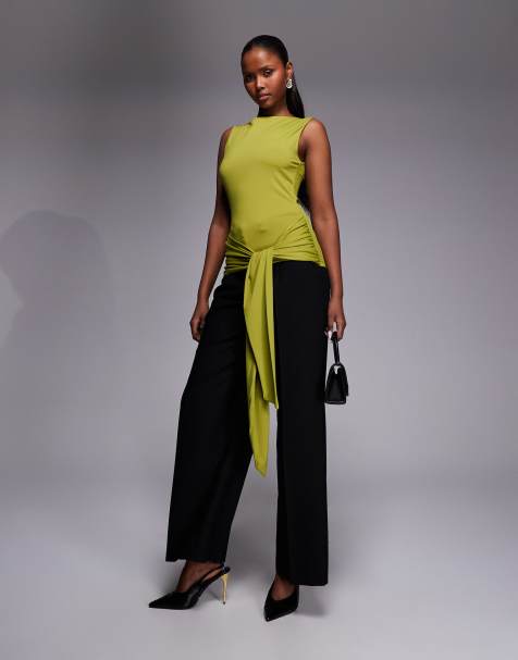 Top largo verde sin mangas con lazada delantera de poliamida de ASOS DESIGN - view 1