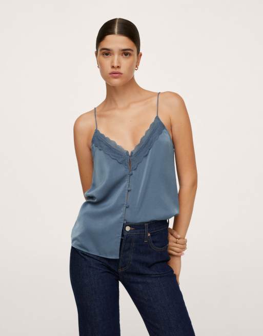 Top lencero azul abotonado en la delantera de de Mango | ASOS