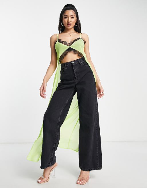 Top lencero largo verde lima con ribete encaje de Miss Selfridge | ASOS