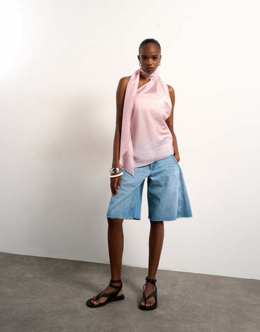 Top lila con cuello halter y detalle de fular de Topshop, 3 de 4