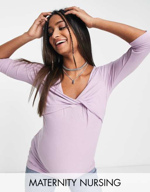 Top lila con diseño retorcido en la parte delantera para lactancia de Mamalicious Maternity   