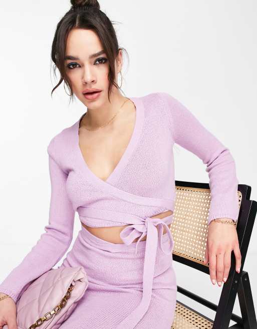 Top lila cruzado de punto de ASOS DESIGN (parte de un conjunto)