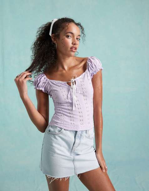Top lila de estilo mesonera con lazos en contraste de Miss Selfridge - view 1