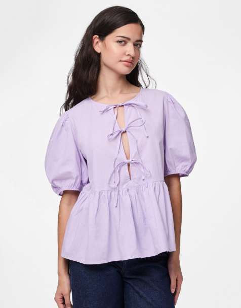 Top lila pastel con mangas abullonadas de Pieces - view 1