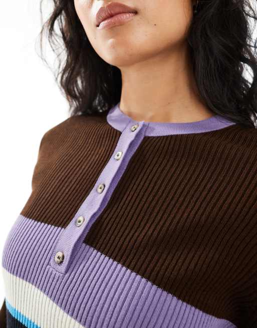Top marrón a rayas con cuello panadero de punto de ASOS DESIGN, 4 de 4