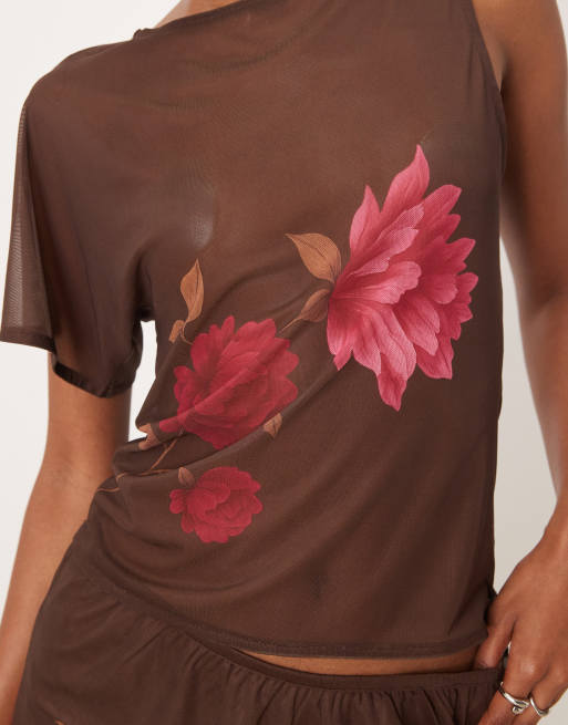 Top marrón asimétrico con detalle floral Balsa de Motel (parte de un conjunto) , 2 de 4