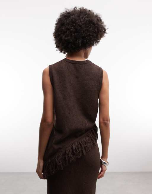 Top marrón asimétrico con flecos de punto de ASOS DESIGN (parte de un conjunto), 3 de 4
