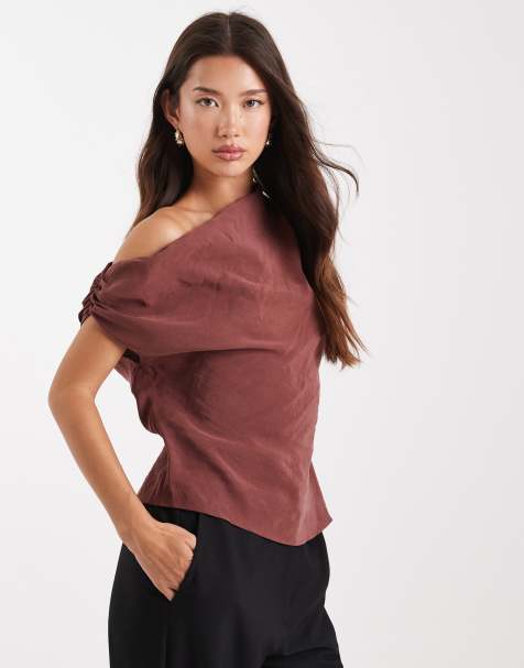 Top marrón asimétrico y fruncido de ASOS DESIGN (parte de un conjunto) - view 1
