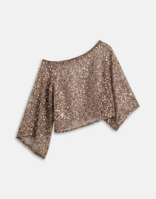 Top marrón asimétrico y holgado estilo capa de croché transparente con lentejuelas de ASOS DESIGN, 8 de 8