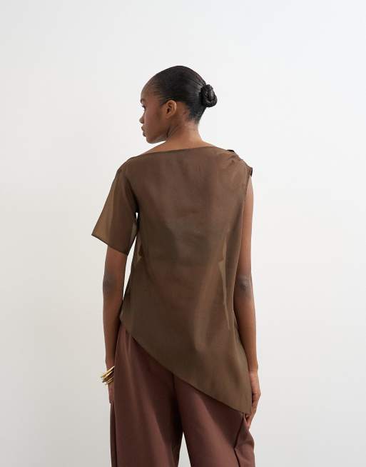 Top marrón chocolate asimétrico de organza de Topshop, 4 de 4