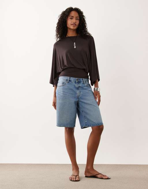 Top marrón chocolate con mangas murciélago y cintura ceñida de ASOS DESIGN, 3 de 4