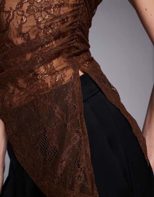Top marrón chocolate sin mangas de encaje de ASOS DESIGN, 4 de 4