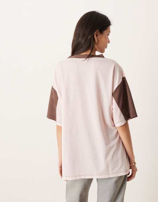 Top marrón chocolate y rosa extragrande de estilo fútbol americano de ASOS DESIGN, 3 de 4