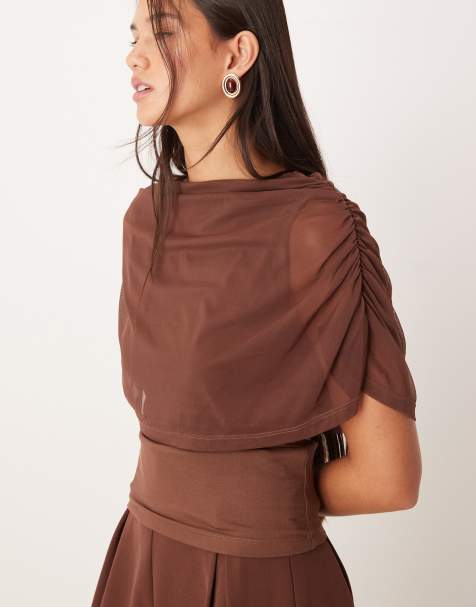 Top marrón con capa de malla de ASOS DESIGN - view 1