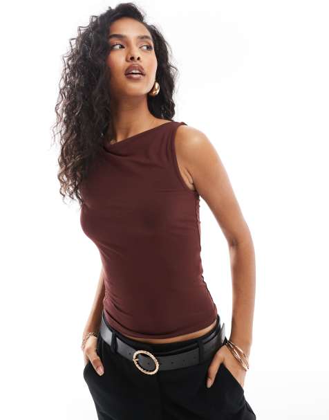 Top marrón con cuello barco de Miss Selfridge - view 1