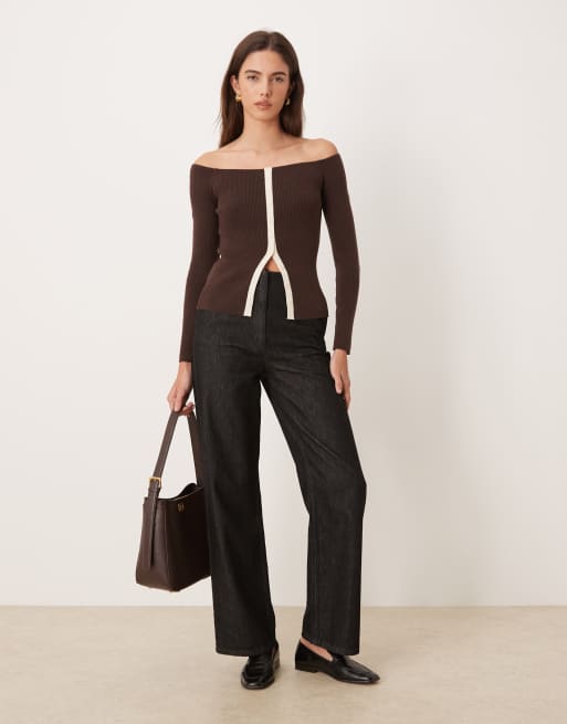 Top marrón con escote Bardot de Abercrombie & Fitch, 3 de 4