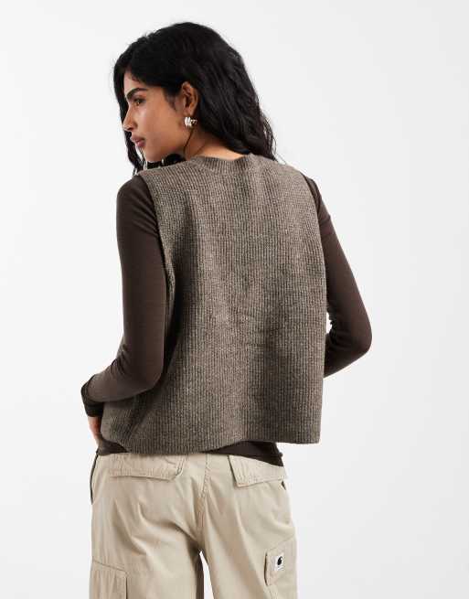 Top marrón con lazada delantera de punto de Pieces, 4 de 4