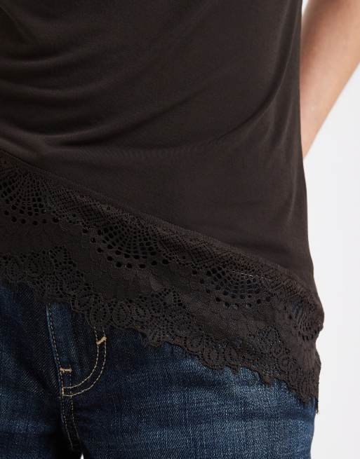 Top marrón de manga corta con cuello alto y ribete de encaje de ASOS DESIGN, 3 de 4