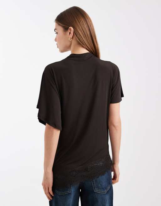 Top marrón de manga corta con cuello alto y ribete de encaje de ASOS DESIGN, 4 de 4