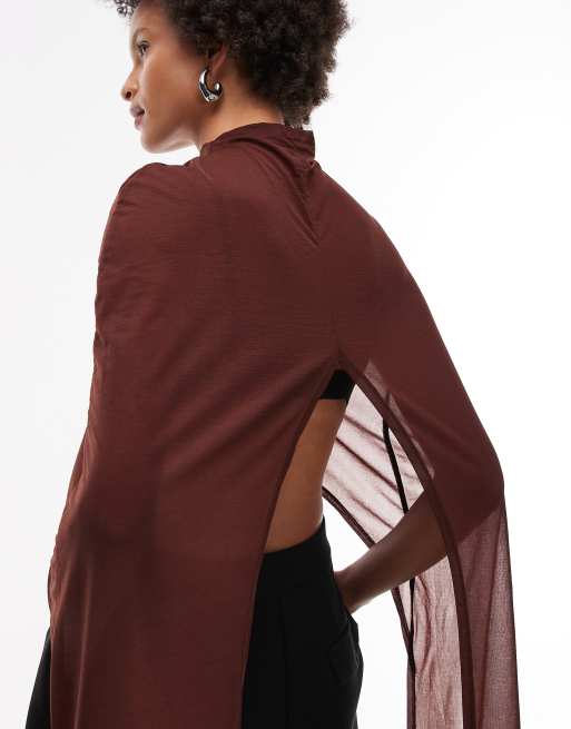 Top marrón estilo capa hasta el suelo de malla de ASOS DESIGN, 3 de 4