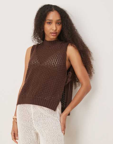Top marrón estilo tabardo con lazadas laterales de croché de ASOS DESIGN - view 1